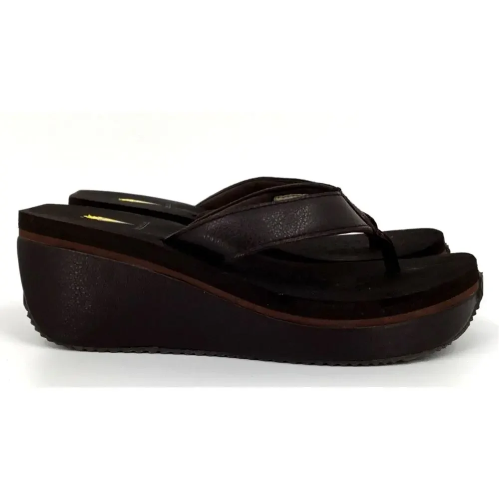 Volatile Frappachino Brown Leather Platform Wedge Sandals Size 10